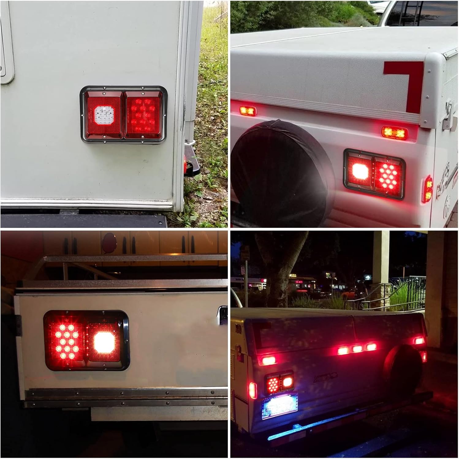 Partsam 2Pcs Double Led Trailer Tail Lights + 14Pcs Double Bullseye Led Side Marker Lights Surface Mount RV Camper Trucks