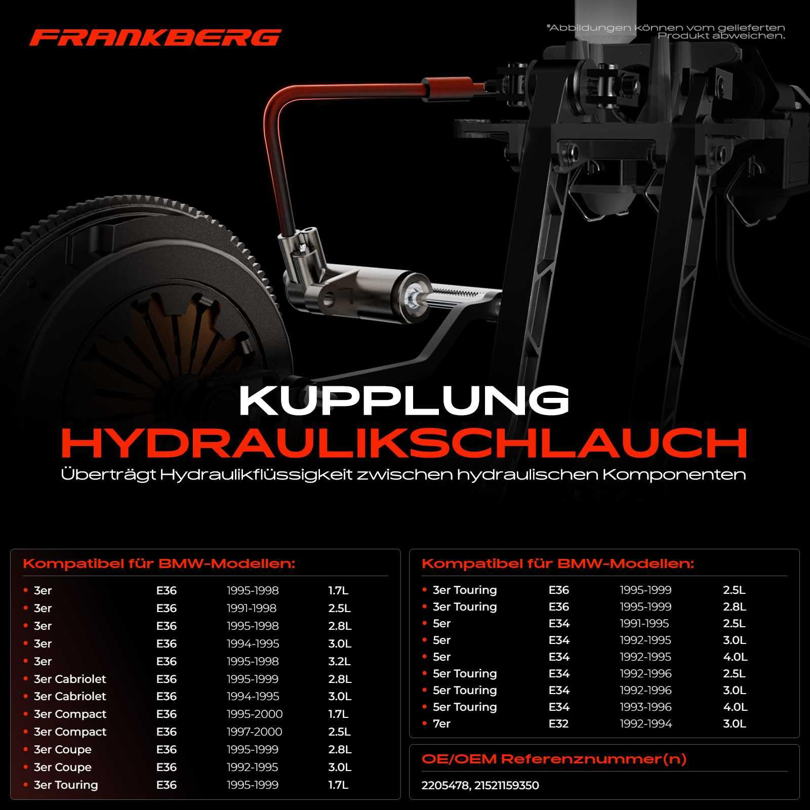Frankberg Tuyau d'embrayage 21521159350 | Compatible avec: Série 3 Compact E36, Série 3 Touring E36, Série 3 E36, Série 3 Cabriolet E36, Coupé Série 3 E36