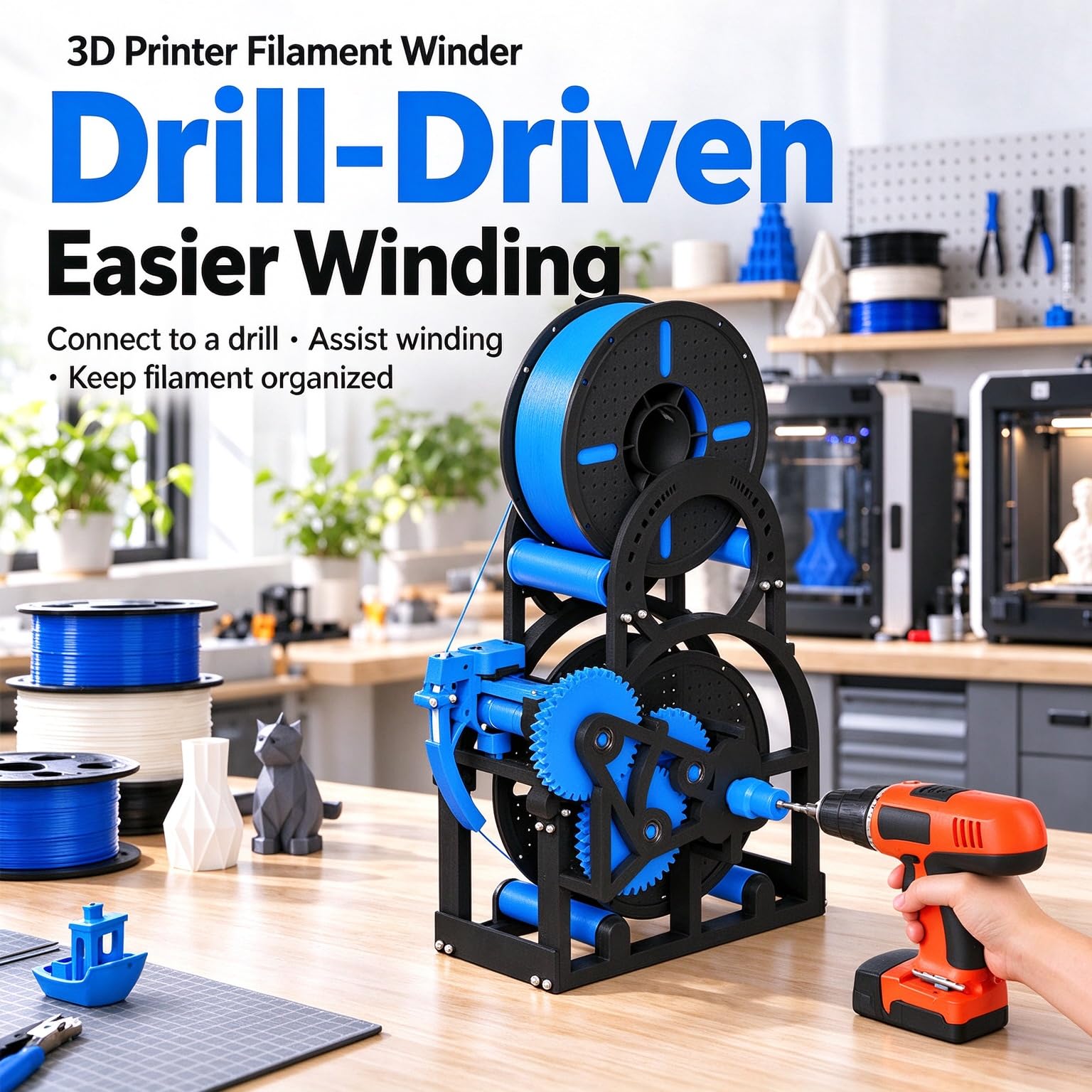 Rebobinador De Filamento Para Impresoras 3d; Dispositivo De Bobinado Manual (con Manivela) Y Compatible Con Taladro Eléctrico; Apto Para Bobinas De 20 Cm (filamento De 1 Kg) Purple
