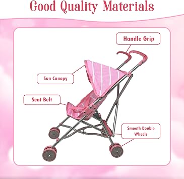 Baby Doll with Stroller Set - 12 Baby Doll with Pacifier Gift Set - Pink Fabric Baby Stroller Toy for Kids - Foldable Play Stroller for Dolls with Canopy - Doll Stroller for Toddlers, Girls