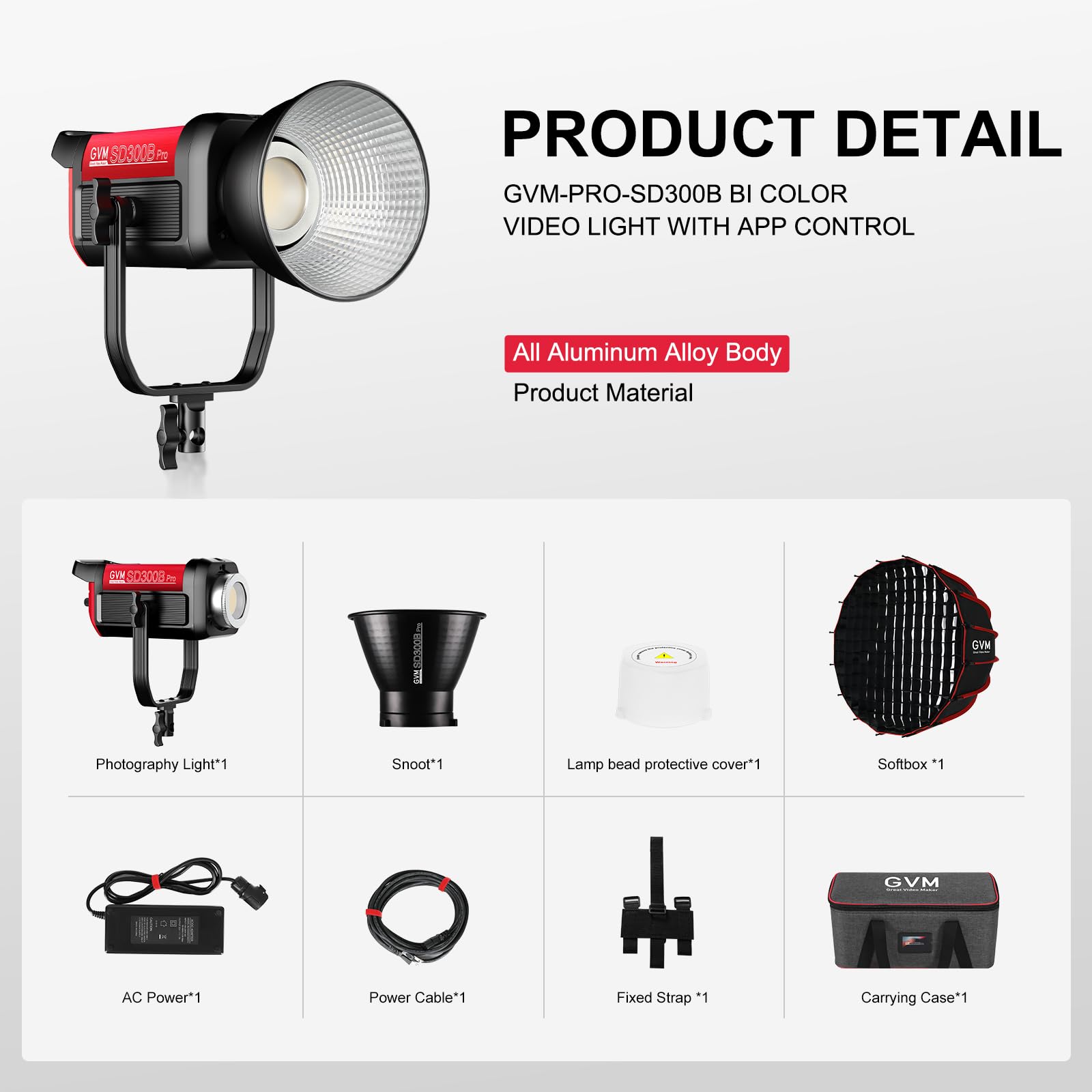 GVM 300W LED Videoleuchte mit Softbox, 2700K-6800K Bi-Color Fotografie Dauerlicht mit DMX/APP Steuerung, 65000Lux/1m COB Studiolicht für Foto Video YouTube Streaming Film 12 Lichteffekt CRI97+