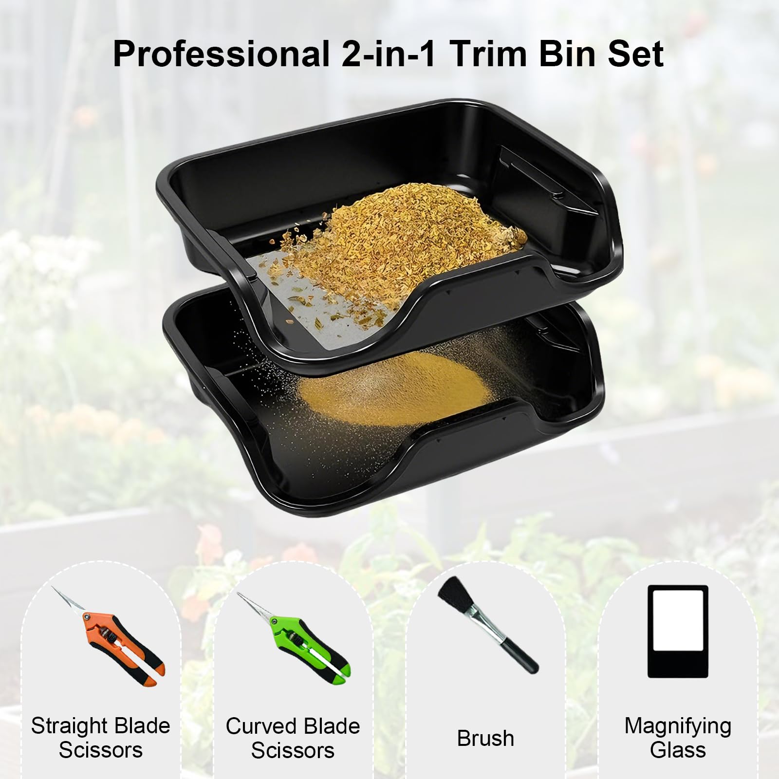 Kit Trim Bin Pro, Tamis à Pollen de 150 microns avec 2 Ciseaux et Une Brosse, loupe, Plateau de tri Ergonomique, bac de tri, Plateau de tri pour Pollen et Herbes