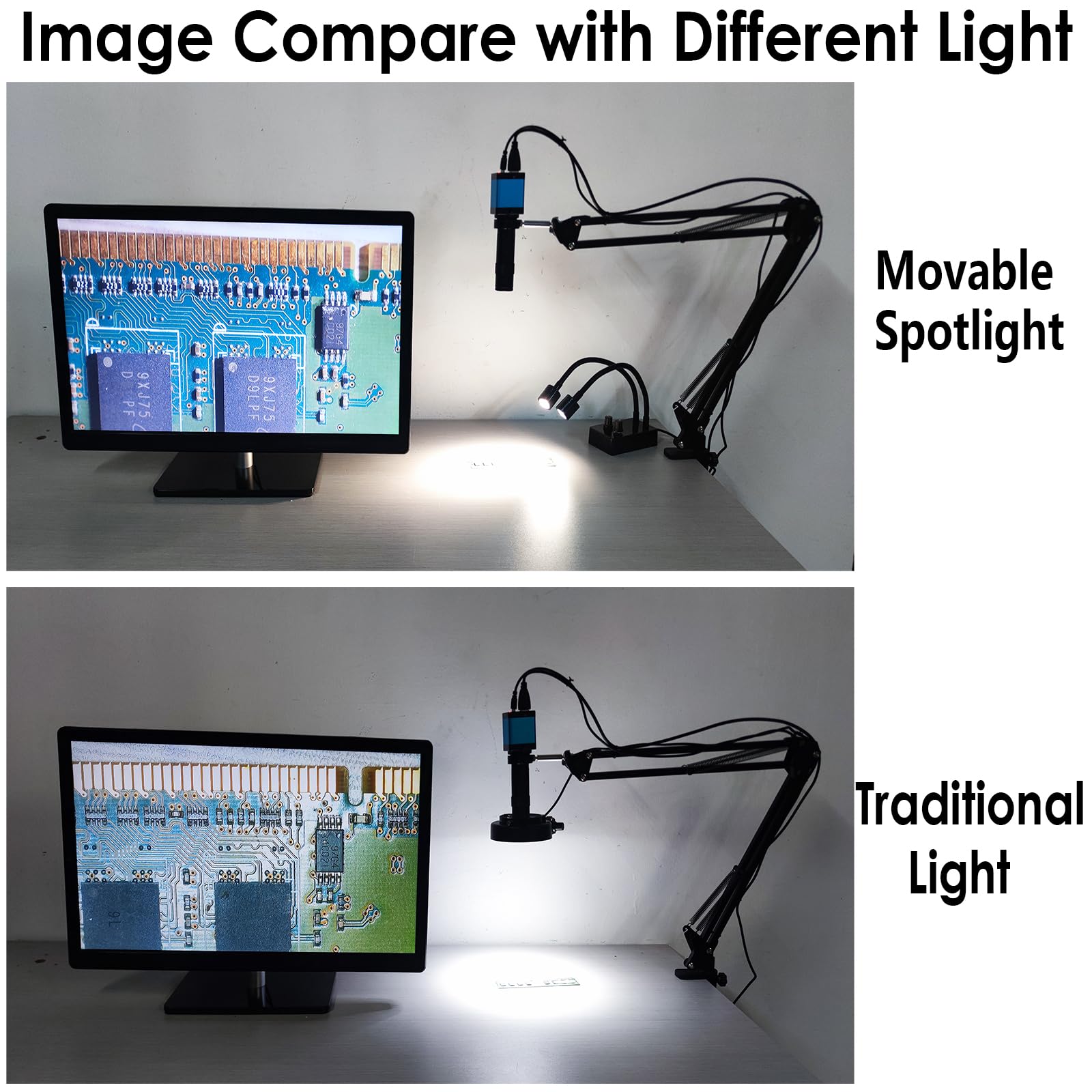 Fuente de luz para microscopio, USB de escritorio, doble cuello de cisne, luces LED, mini iluminador de luz para microscopio estéreo, cámara de microscopio, zoom de video industrial, lente de montaje