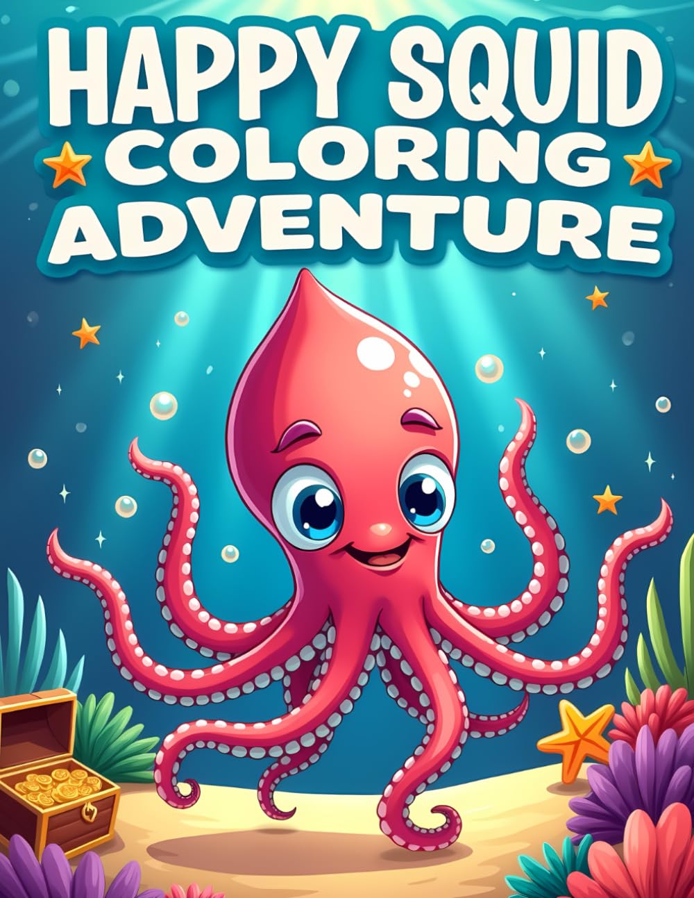 Happy Squid Coloring Adventure: Fun and Playful Ocean Squid Coloring Book for Kids with Cheerful Underwater Scenes