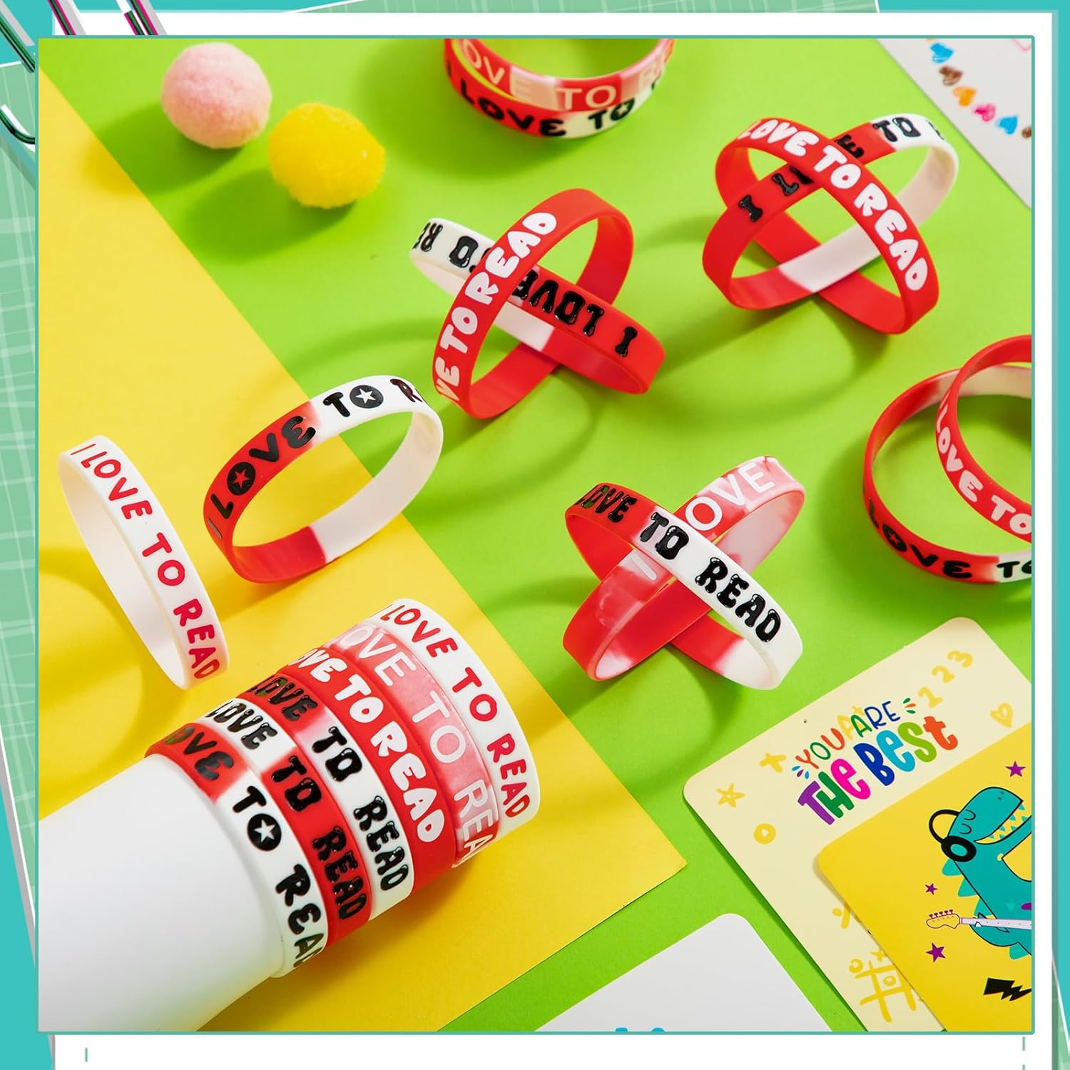 60 PCS I Love to Read Rubber Bracelets Reading Motivational Wristbands Rubber Bracelets for Kids Book Lovers Kids Students Back to School Gifts Rewards Teachers Classroom Decoration Party