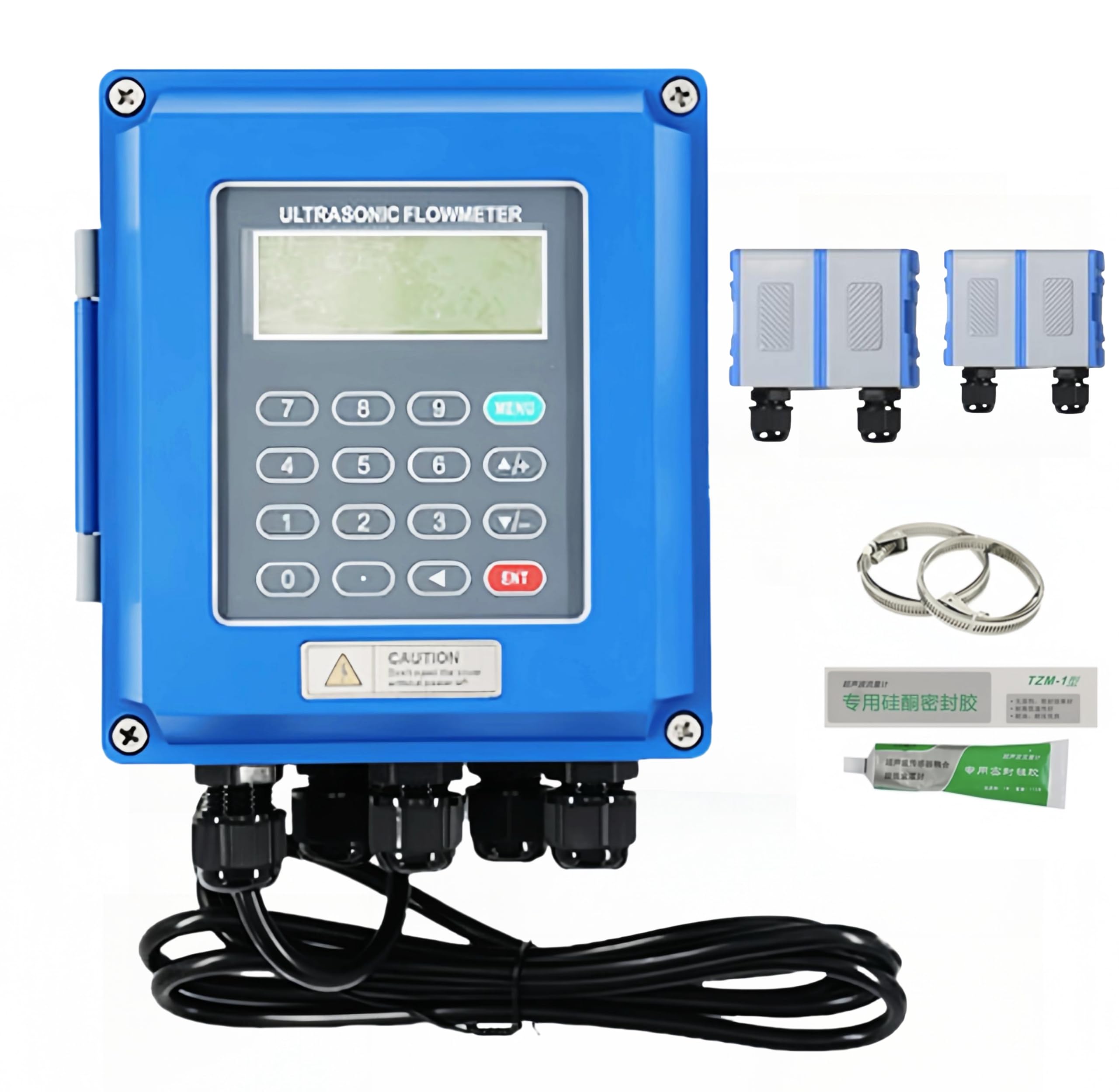 Ultrasonic Water Flow Meter, TUF-2000B Digital Water Liquid Flowmeter Tester, TS-2 TM-1 Ultrasonic Clamp-on Transducers Sensors, LCD Display IP68 Protection for Pipe DN15-700mm