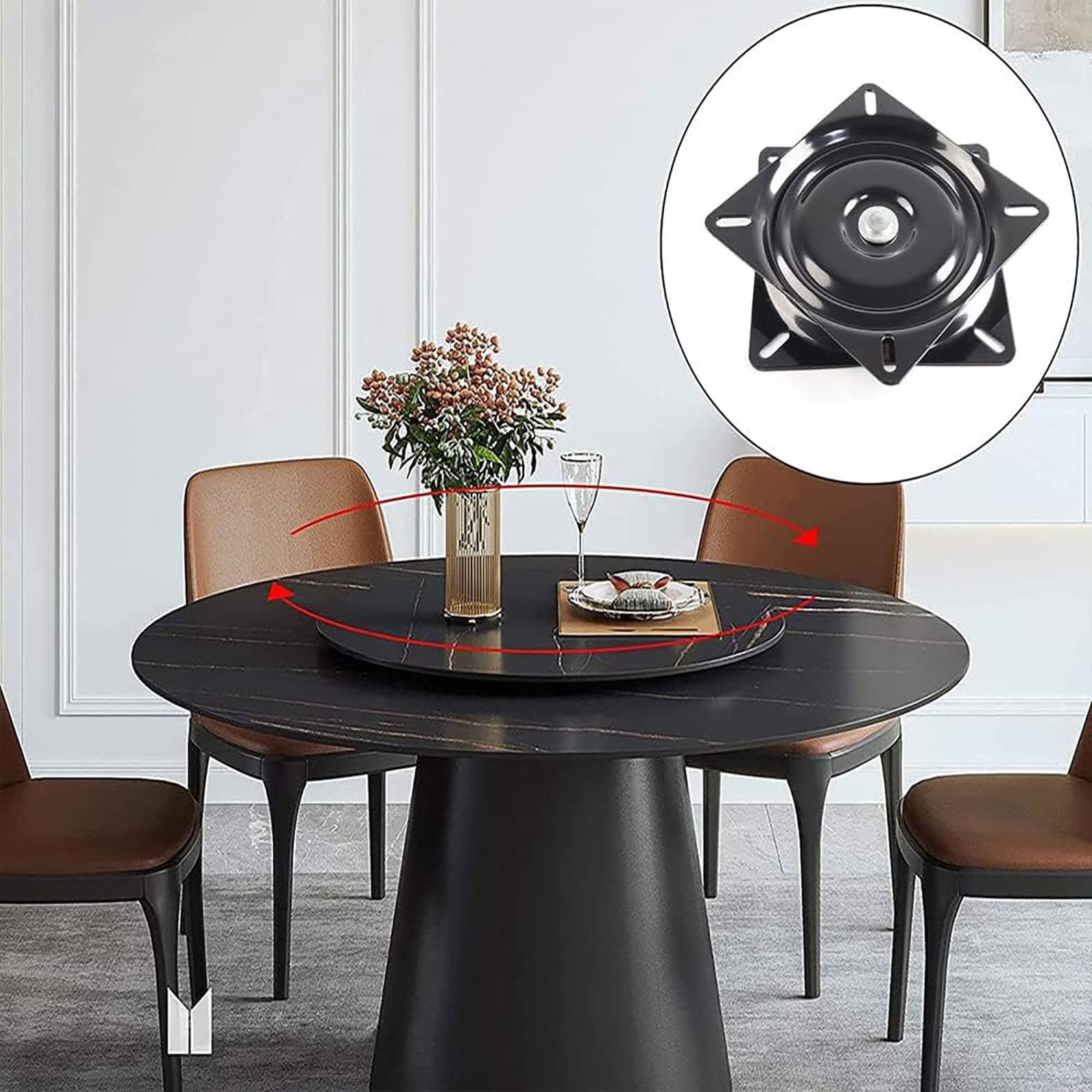 Mécanisme Pivotant Carré, Plateau Tournant Roulement à Billes, Table Tournante de Chaise Pivotante, Capacité de Charge 200kg, pour Chaises, Tables, Étagère à Livres (6 Pouces)