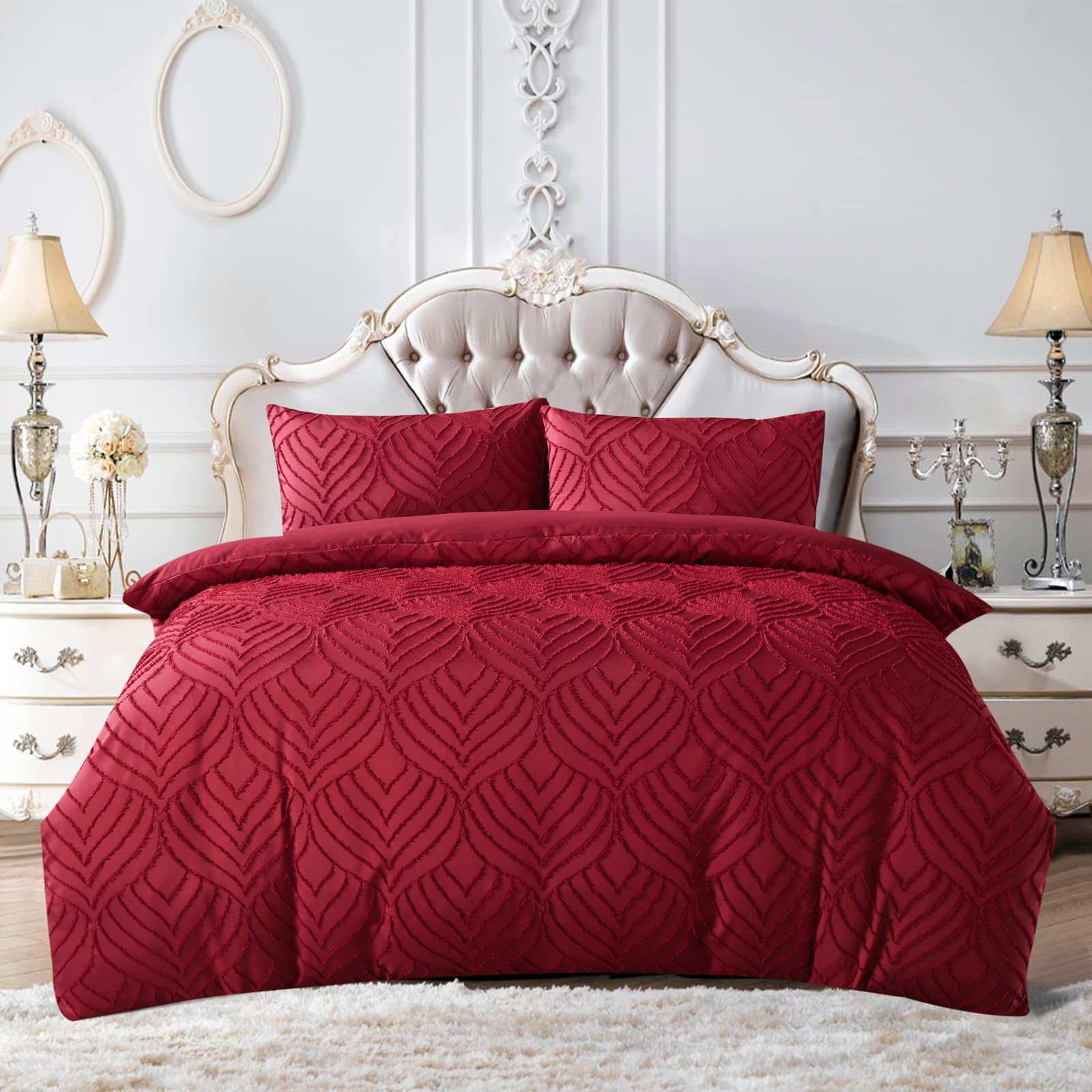 Textile Home Home Décor Luxury 3 Pieces Quilt Duvet Cover Set Comfortable Bedding Set with Pillow Shams (Double, Burgundy)