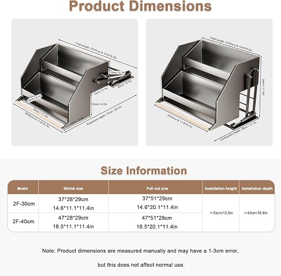 2-Tier Pull Down Shelf Wall Mount Cabinet, Pull Down Shelf Heavy Duty Cabinet Organizer, Space-Saving, for Pantry/Cupboard/Office gray 2F-30cm