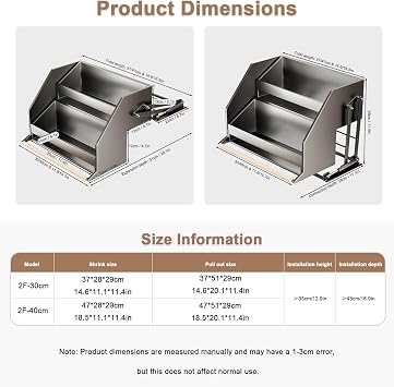 2-Tier Pull Down Shelf Wall Mount Cabinet, Pull Down Shelf Heavy Duty Cabinet Organizer, Space-Saving, for Pantry/Cupboard/Office gray 2F-30cm