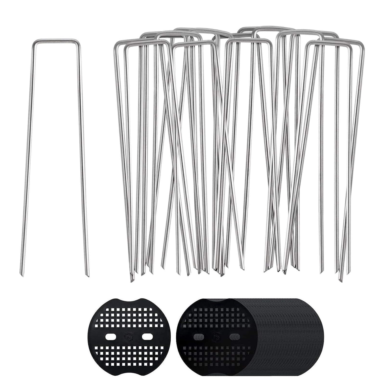 Grapas de Acero versátiles para paisajismo, pasadores en U de 3 mm de Grosor + Arandelas para asegurar la Cubierta del Suelo, el vellón y el césped Artificial 100 Piezas 200x40mmØ3mm