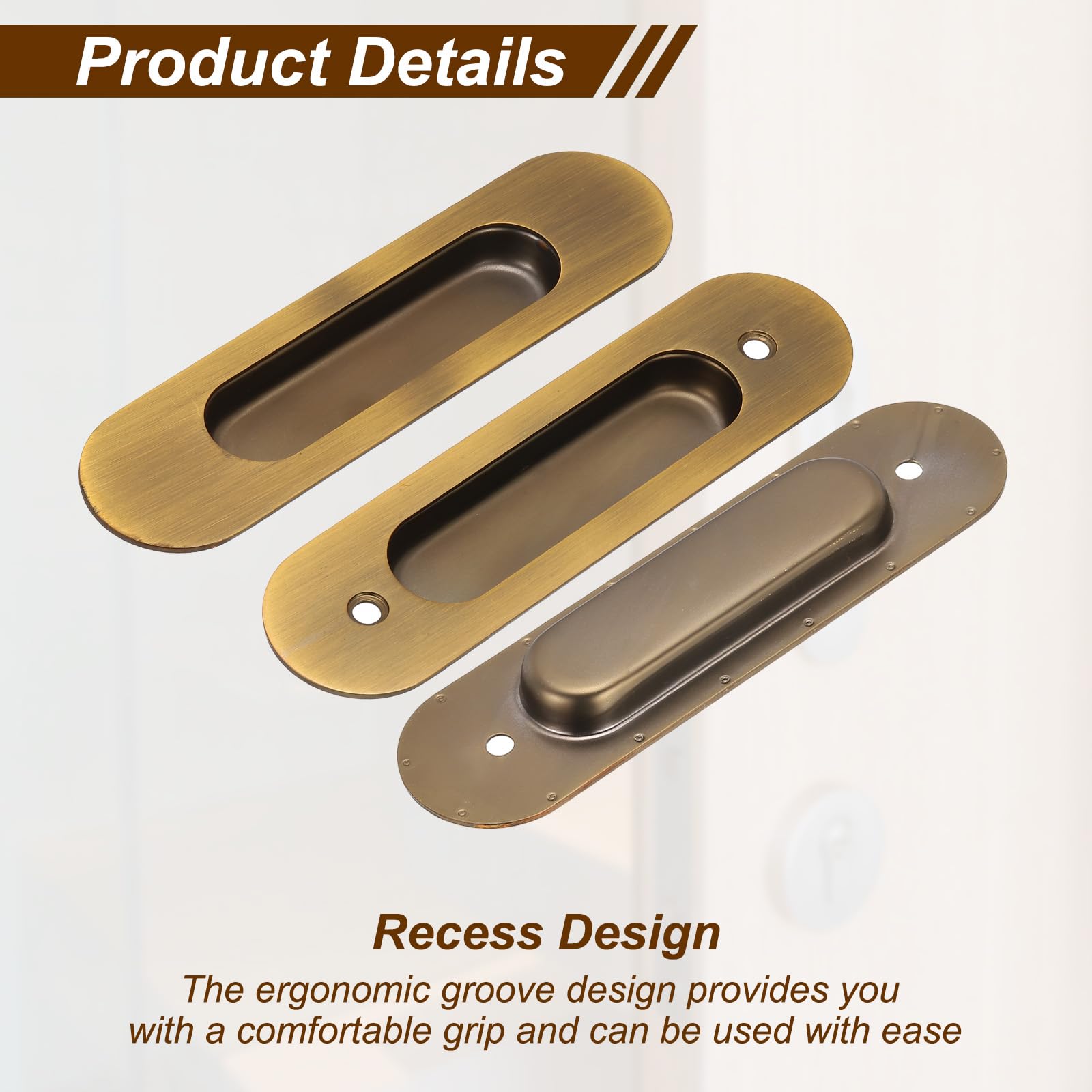 PATIKIL Recessed Finger Flush Pulls 6" Rectangular Pocket Door Handles Sliding Closet Door Pulls Barn Hardware Set including Screws/Sleeve Bolts Home Bathroom Barn Door - Image 4
