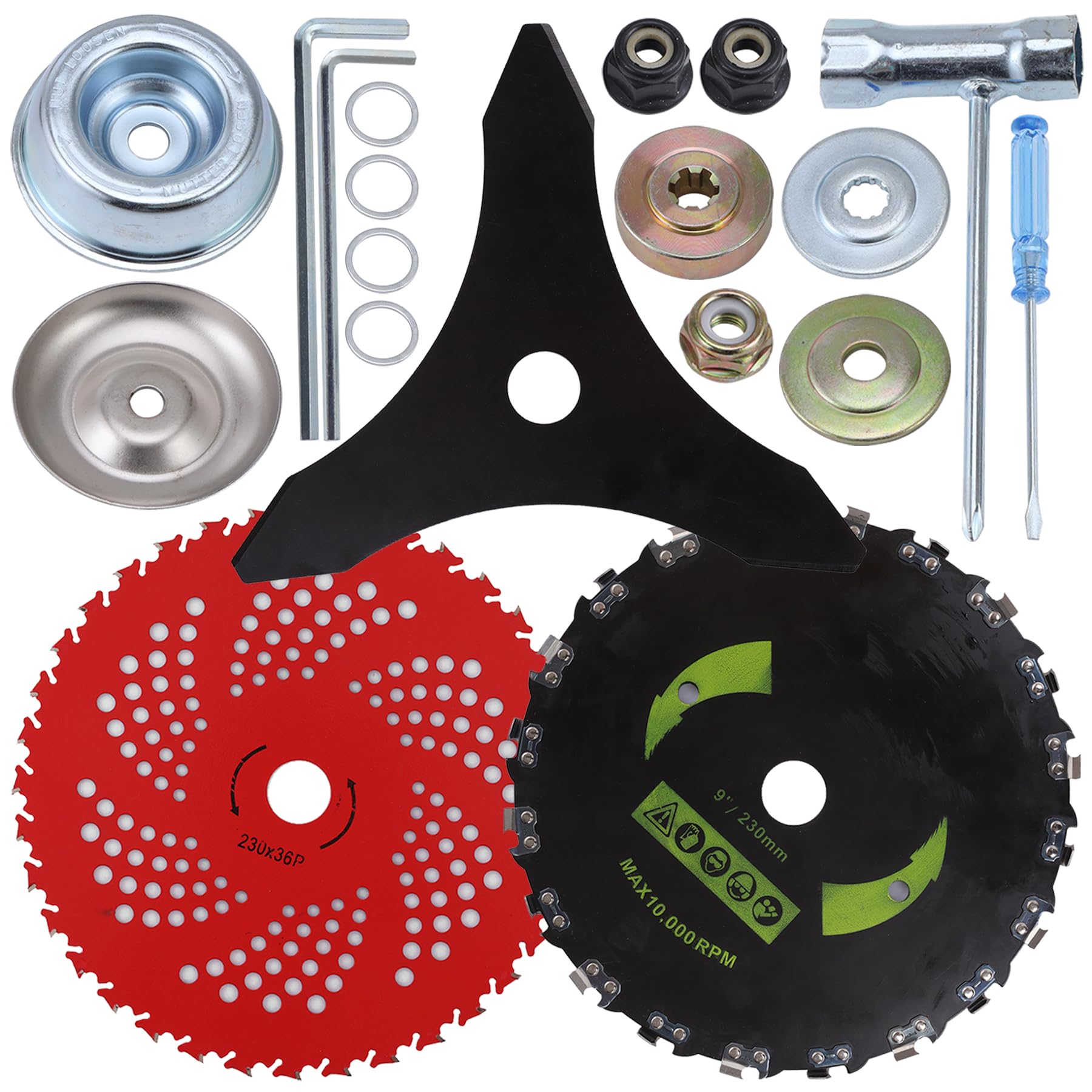 Cortador de dientes de motosierra de 9 pulgadas x 20T, cuchillas con punta de carburo de 9 x 36 dientes, cuchillas de corte de cepillo de acero al carbono de 10 x 3 dientes con kit adaptador universal