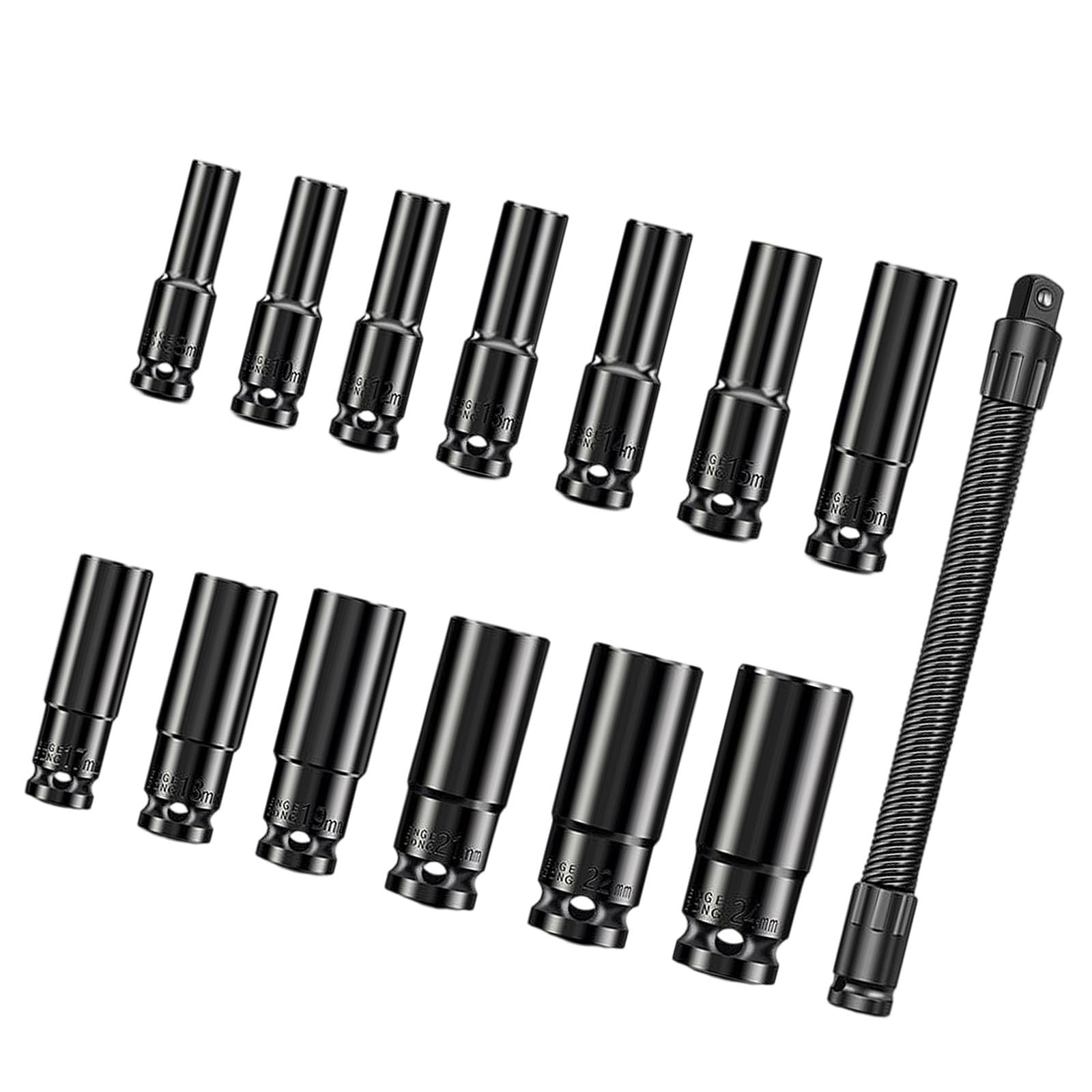 Duty 14Pcs Ratcheting Socket Wrench Group with Long 250mm Flexible Shaft Ideal for Automotive and Machinery Work Automotive Set