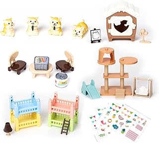 TQQFUN Pet Pretend Play Toys, 33 PCS Hamster Figures Playset Toy, Realistic Detailed Pet Care Center, Hamster Care Role Play Educational Toys, Gift for Kids Toddlers Boys and Girls