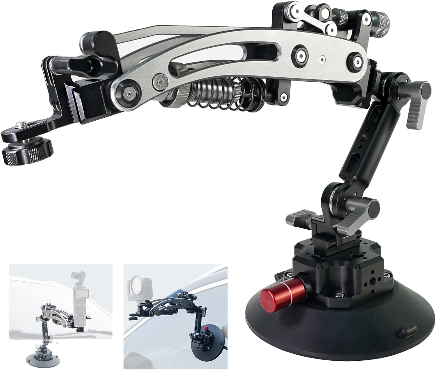 Hydraulic Camera Boom Arm with 6in Vacuum Car Suction Cup Mount, Quick Release NATO Rail, Shock Absorber Arm Compatible with DJI Osmo Pocket 3 Insts360 X5 X4 X3 GoPro Hero