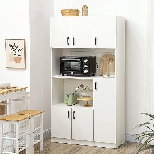 Miniatura 2 de HOMCOM Despensa independiente de 71 pulgadas bufé de cocina con casquillo armario de almacenamiento moderno armarios de microondas con puertas y
