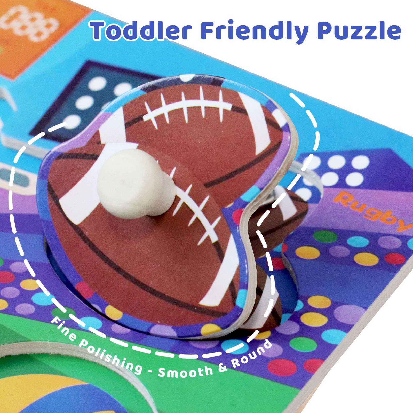 Wooden Puzzles for Toddlers 4 Pack (Animals/Sports/Vegetables/Tools) Jumbo Knob Wooden Matching Puzzle - Image 2