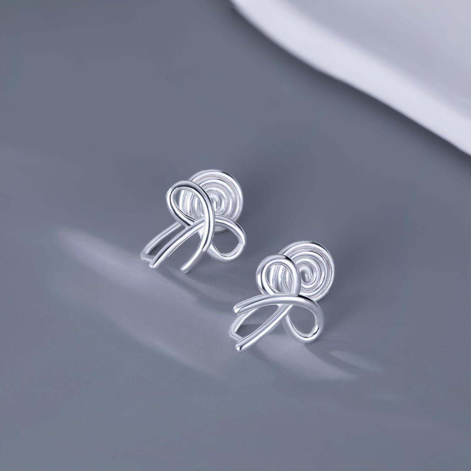 Reffeer Solid 925 Sterling Silver Bow Clip On Earrings Ribbon for Women Bowknot Cuff Earrings Non Pierced Wrap Earrings - Image 6