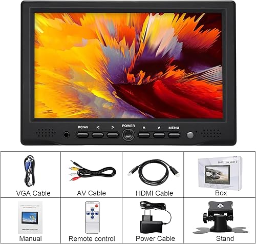 Miniatura 7 de OSCY Monitor pequeño de 9 pulgadas, monitor de computadora 1024x600 169 compatible con HDMIVGAAVBNC con control remoto y altavoces integrados,