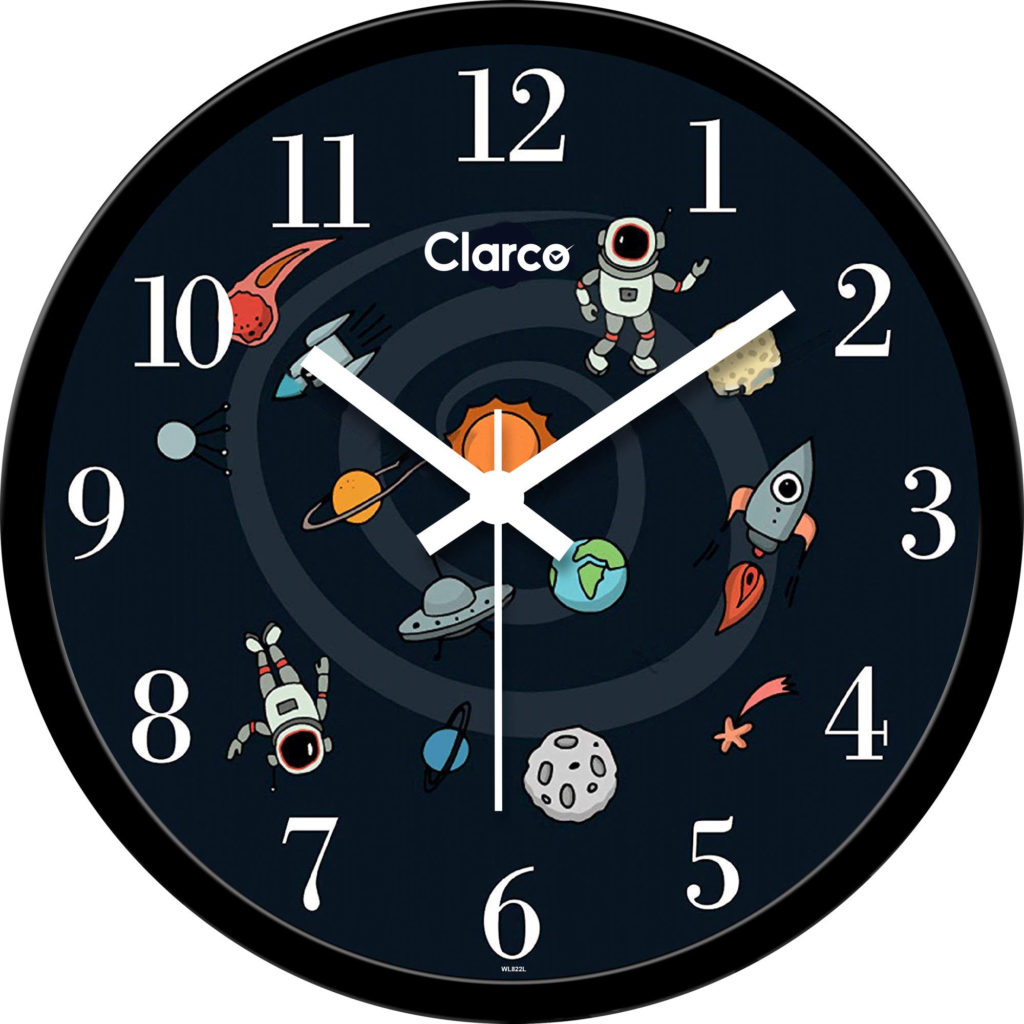 Clarco Planet Theme Analogue Round Plastic Wall Clock with Glass for Home/Living Room/Bedroom/Kitchen/Kids Room/Office (12 x 12 Inch / 30 x 30 cm)(WL_822L)