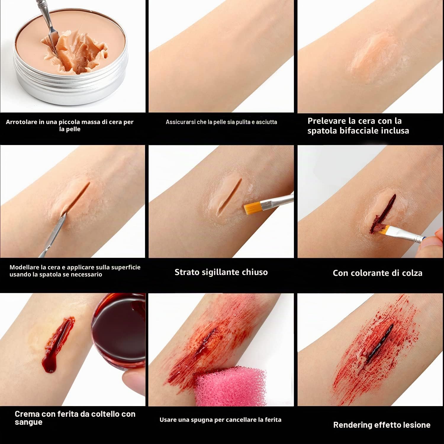 immetee Kit di trucco SFX, trucco di Halloween di pittura del corpo del viso di effetto speciale, sangue finto halloween, trucchi halloween(nuovo kit trucco halloween)