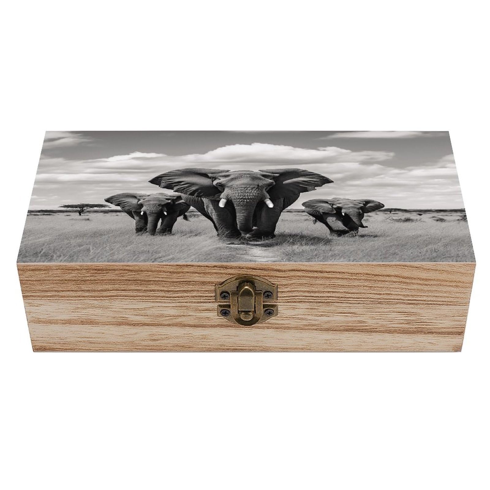 VstaDank Elephant Walking Wooden Storage Box Decorative Jewelry Case with Lids Exquisite Wood Box Letters Gifts Acacia Wood Boxes Fashion Wooden Keepsake Boxes for Men Women