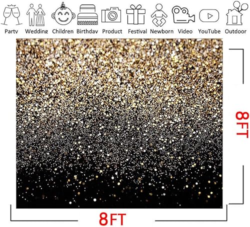 Miniatura 9 de CYLYH Telón de fondo negro y dorado de 7 x 5 pies, fondo de manchas doradas, fondo vintage con purpurina para boda, adultos, bebés, niños,