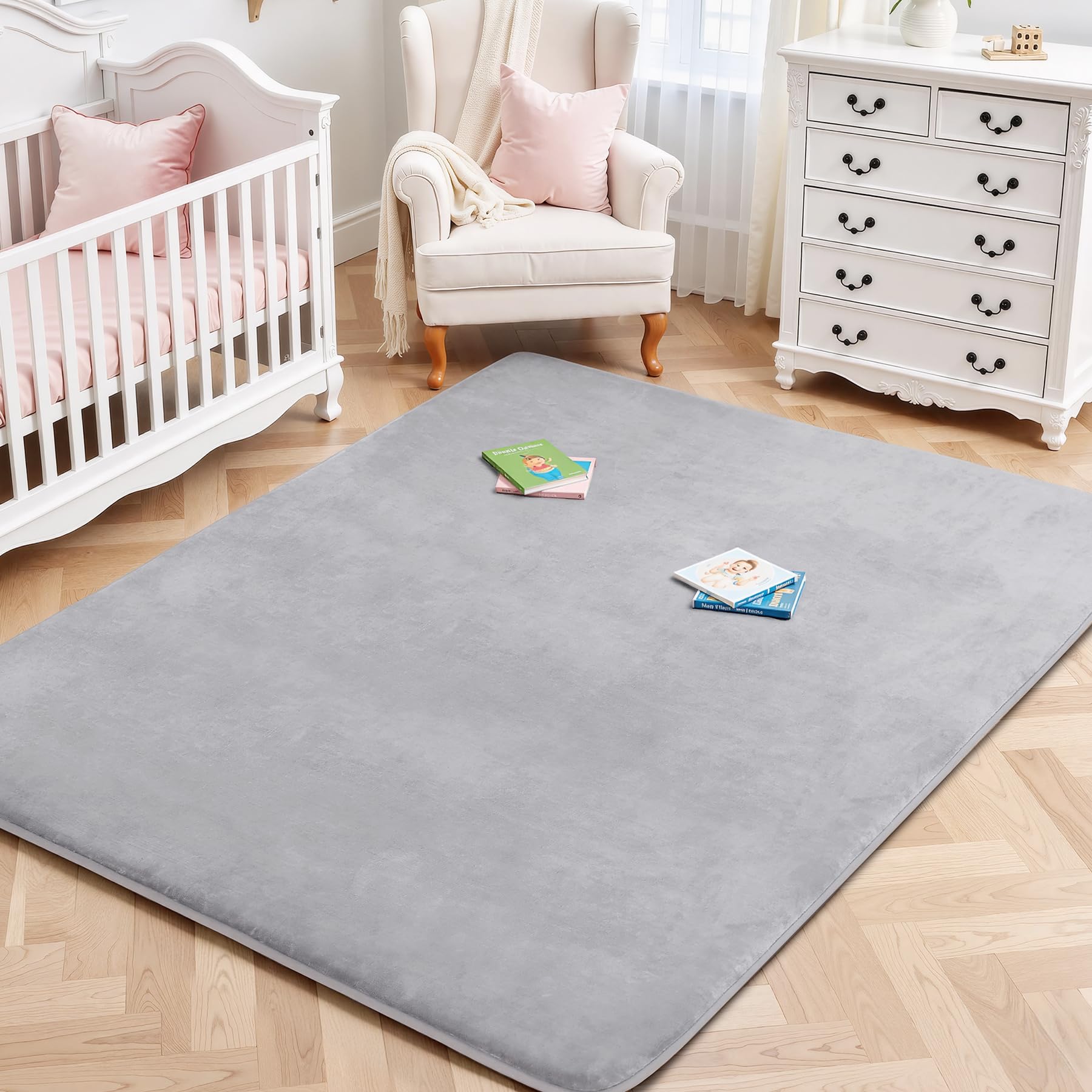 Large Thick Baby Play Mat for Floor,Padded Foam 59x79 Playpen Mat,Soft Support&Plush Feel Nursery Kids Rug,Non Slip for Toddler,Infants,Kids Playroom,Yoga,Baby Crawling,Tummy Time (Light Grey)