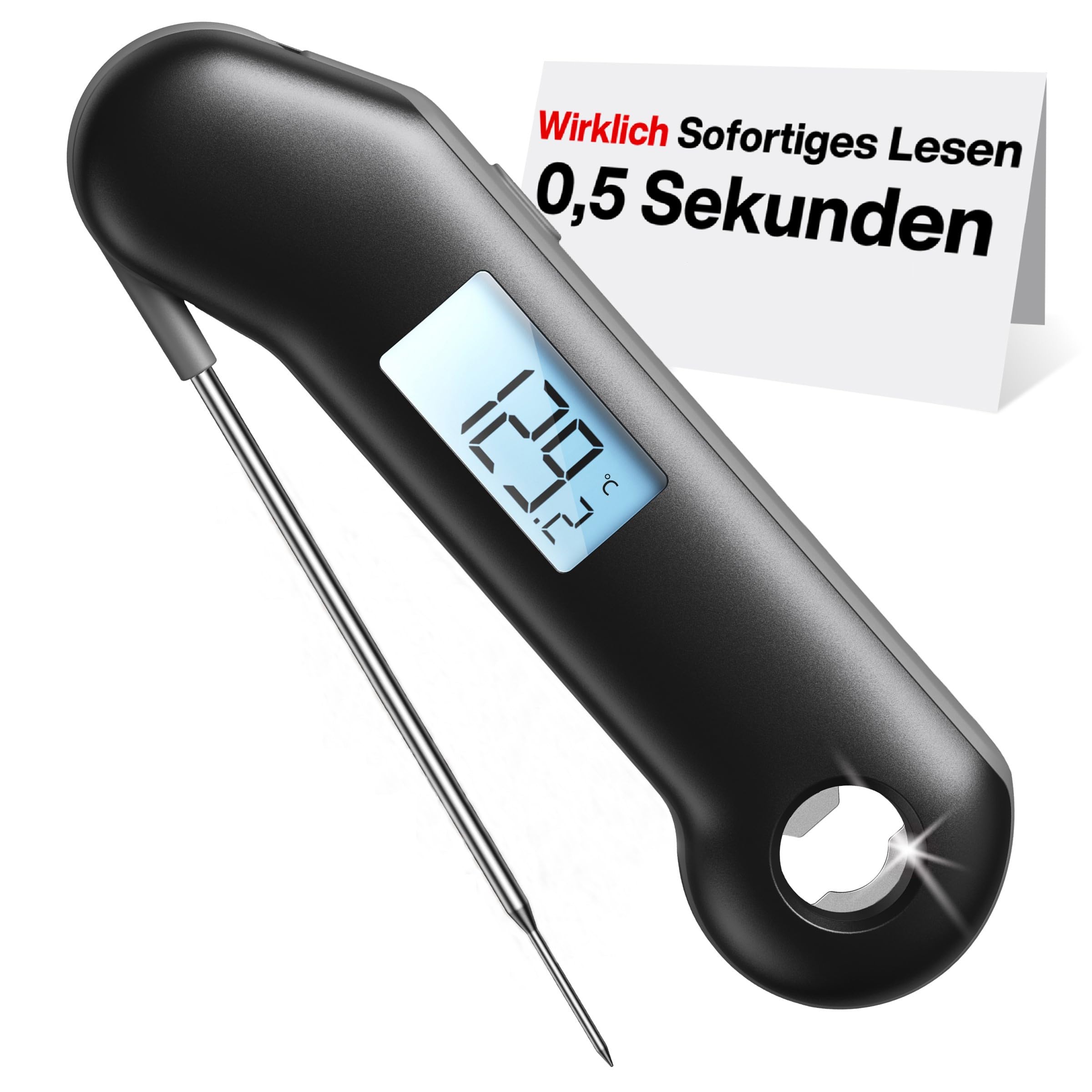 ThermoMaven F1 Turbo Digitales Fleischthermometer –0,5s Sofortanzeige Grillthermometer, ±0,3℃ Genau Thermometer Kochen, IP67 Wasserdicht Magnetische Thermometer Kochen, Flaschenöffner Braten BBQ Grill