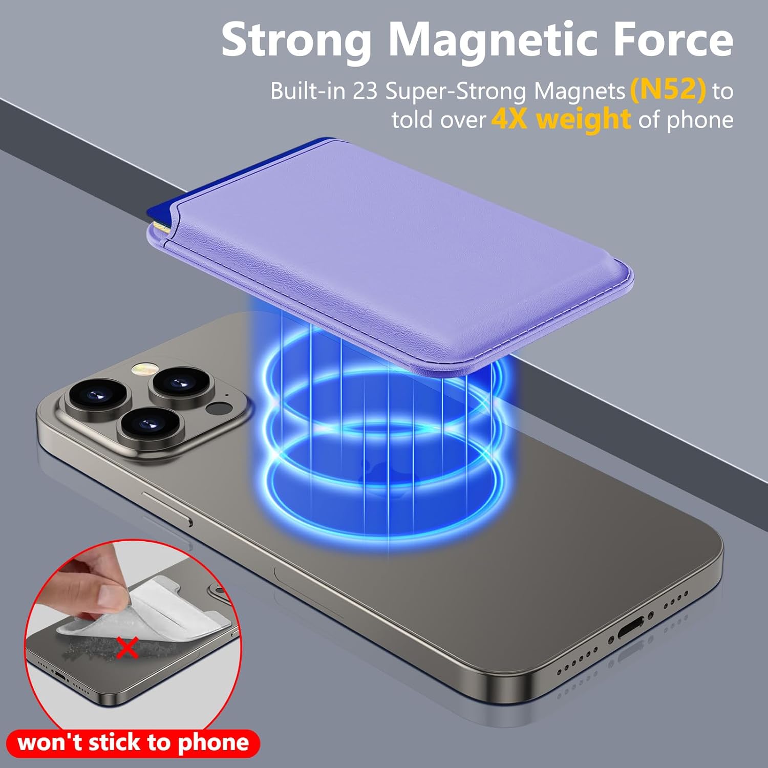 Upgraded MagSafe Wallet, Magnetic Phone Wallet 3 Cards Holder, 23 Magnets, Credit Card RFID Blocking, Slim Leather, Magnetic Wallets for iPhone 17/16/15/14/13/12 Series-Purple - Image 2