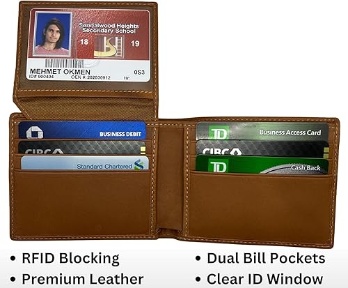 Miniatura 2 de Billetera personalizada de cuero genuino para hombre, bloqueo RFID, billetera plegable personalizada con ventana de identificación, cartera de cuero
