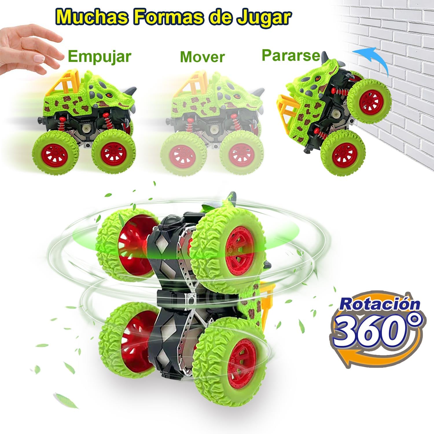 Coches para Niños 2 Años, Pack de 2 Dinosaurios Coches Juguetes Niños 2 3 Años con Impulsados Fricción, Monster Truck Coches Cars Camion Juguete Regalos Niños 2 3 4 5 Años