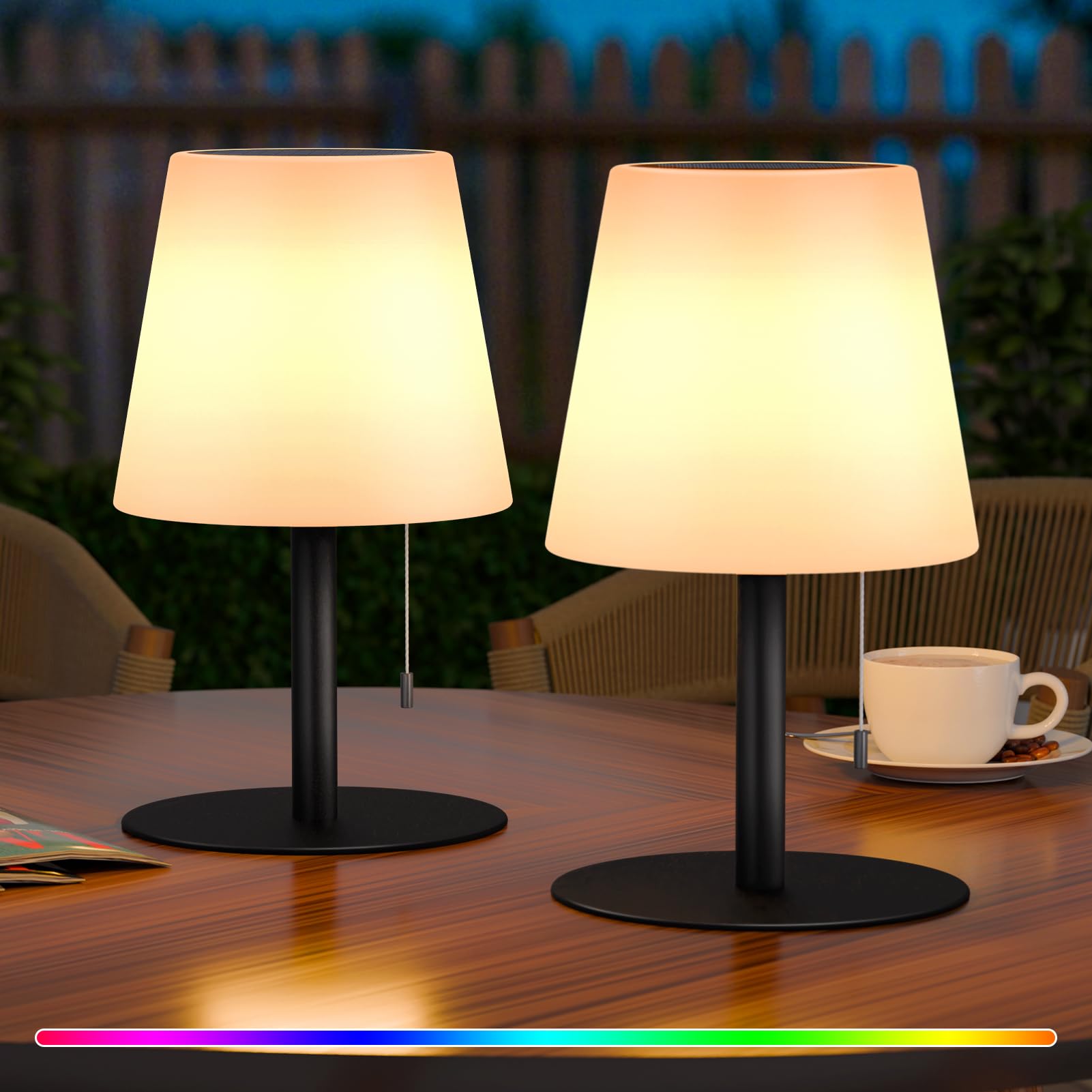 uuffoo 2 Stück Solar Tischlampe Outdoor Solarlampen für außen, IP44 Wasserdicht | RGB Farben | 7-20h Akku 2-in-1 Aufladung Kabellos für Terrasse Camping Garten (Schwarz)