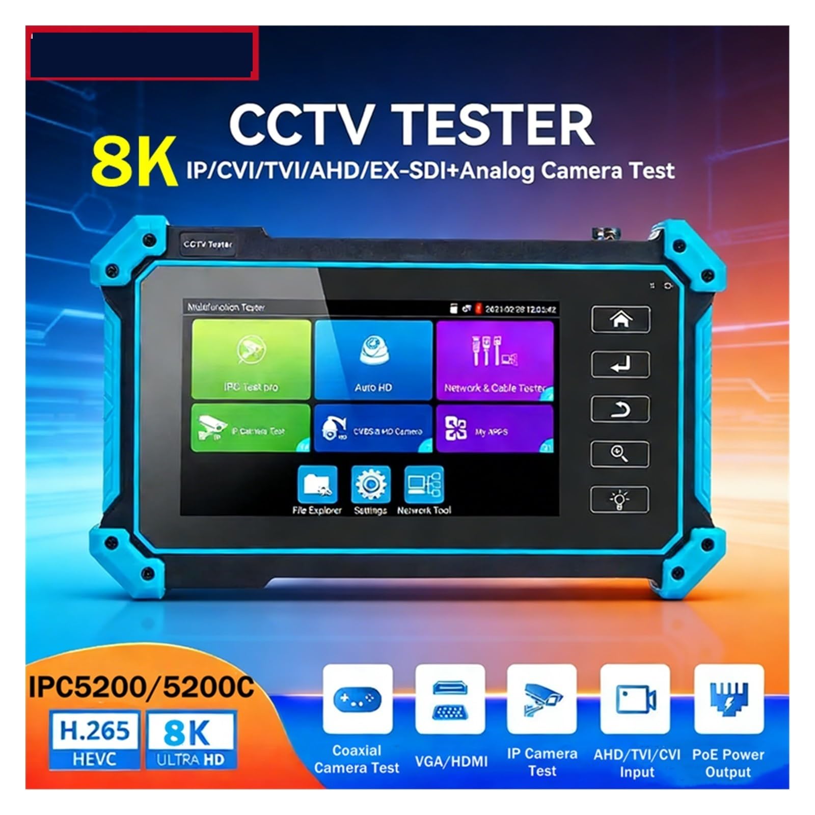 IP-Kameratester, IPC-5200Plus CCTV IPC Tester 8MP AHD CVI TVI Kamera VGA HDMI Eingang Sicherheit Überwachung Netzwerk Kabel Test(IPC-5200)