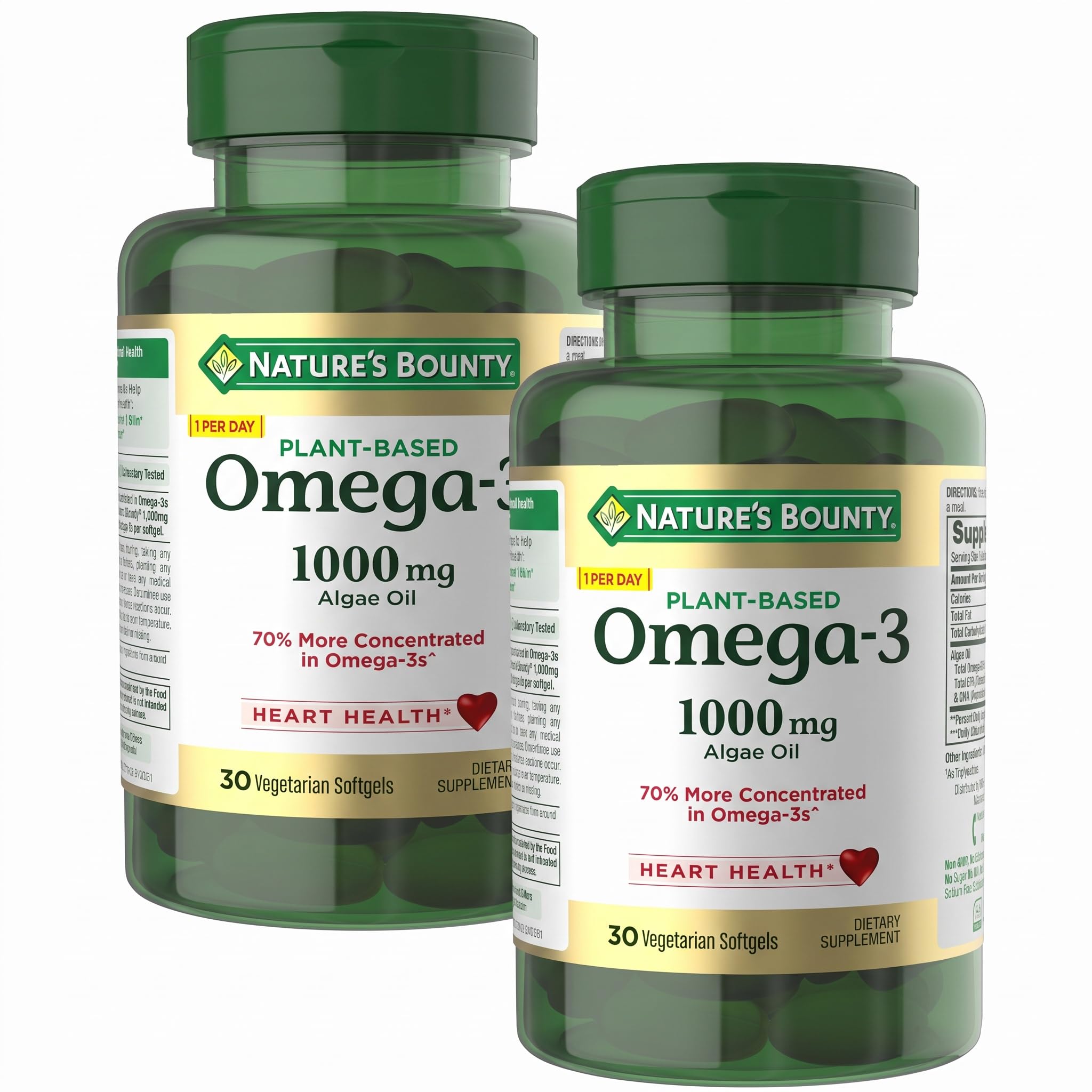 Nature's Bounty Omega 3, Plant-Based Omega 3 Fatty Acid Supplement, 520mg, Supports Whole Body Health Including Heart, Skin, Joint, 30 Vegetarian Softgels, Fish