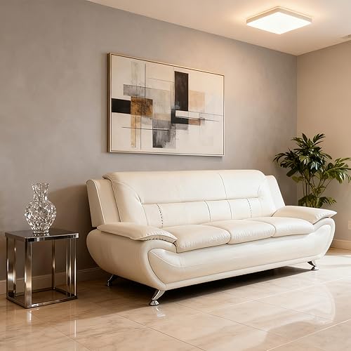 Miniatura 5 de Sofá de piel sintética blanca de 1 pieza para sala de estar, casa, dormitorio, oficina, apartamento (color blanco, tamaño F4604-S)