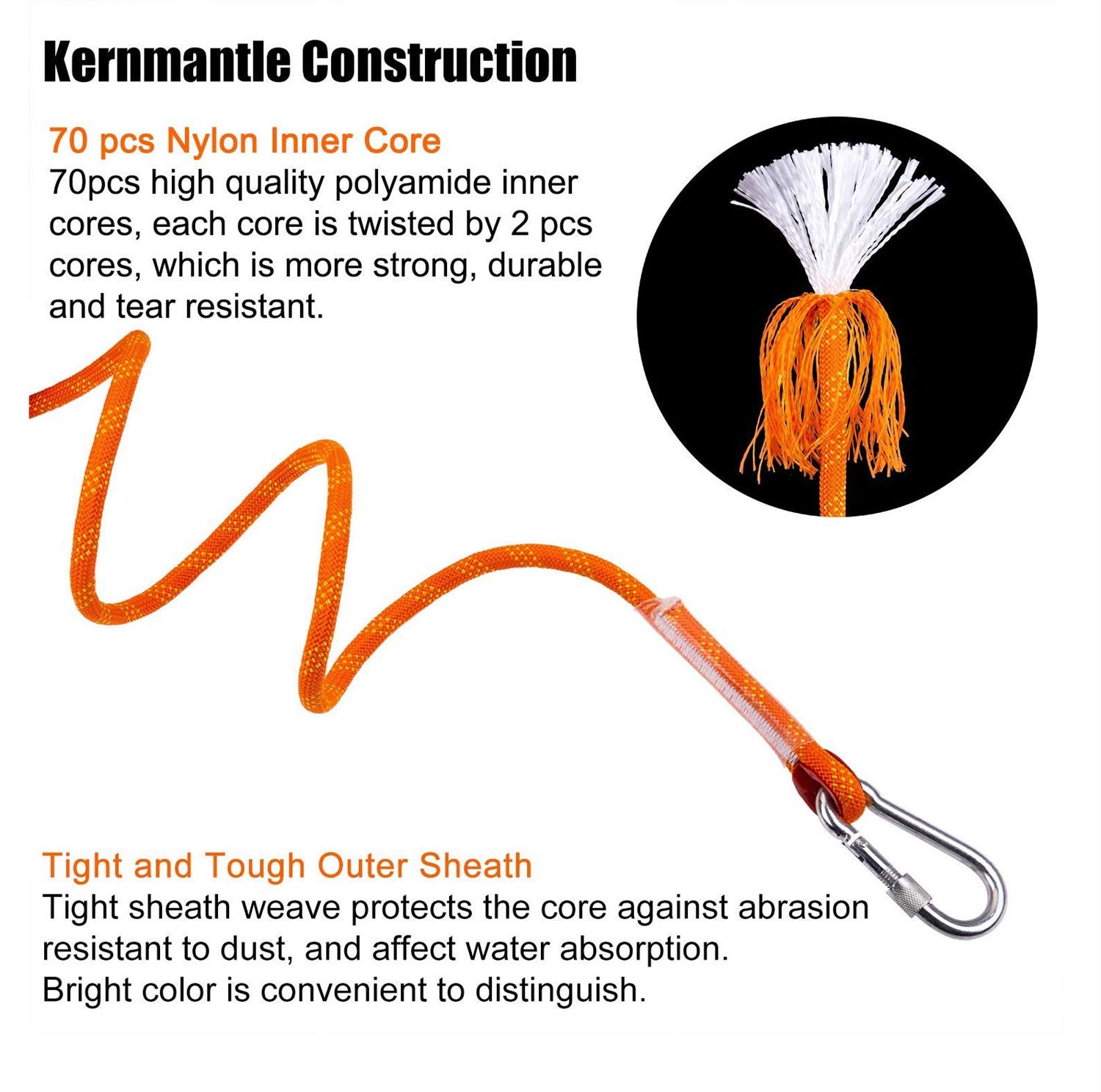 Kletterseil, feuerfestes Nylonseil, 10 mm, lebensrettendes statisches Seil, Outdoor-Speed-Drop-Seil, Kletterseil, Abenteuerseil, Camping-Rettung, Karabiner, 10 m, 20 m, 3,10mm 50m