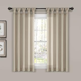 Lush Decor Burlap Knotted Tab-Top Window Curtain Panel Pair, 45"W x 63"L, Dark Linen