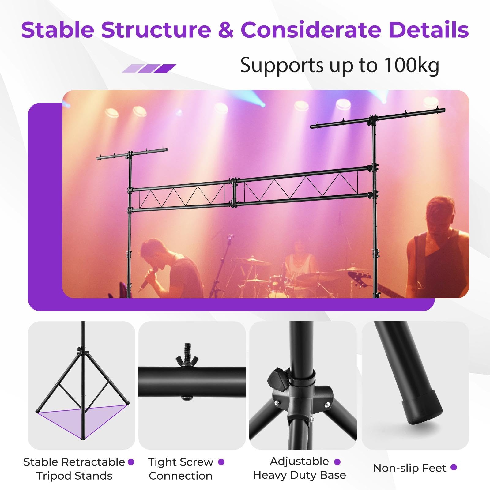 SOARS Stativo Luci, Supporto Luce per DJ Altezza Regolabile 180-360 CM, Stand Luci DJ in Metallo con 32 Punti di Fissaggio, per Illuminazione Fino a 100 KG