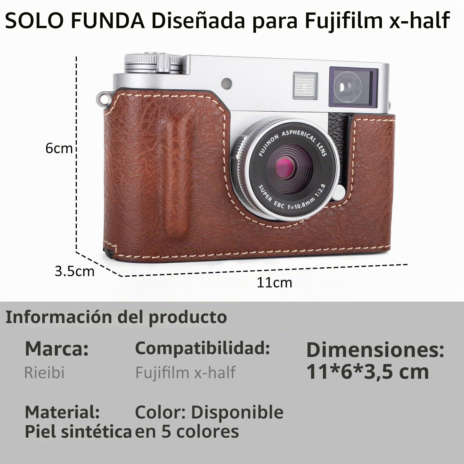 Rieibi X-Half Case, funda de piel sintética para cámara Fujifilm mitad sin espejo, funda protectora con correa de hombro ajustable, marrón