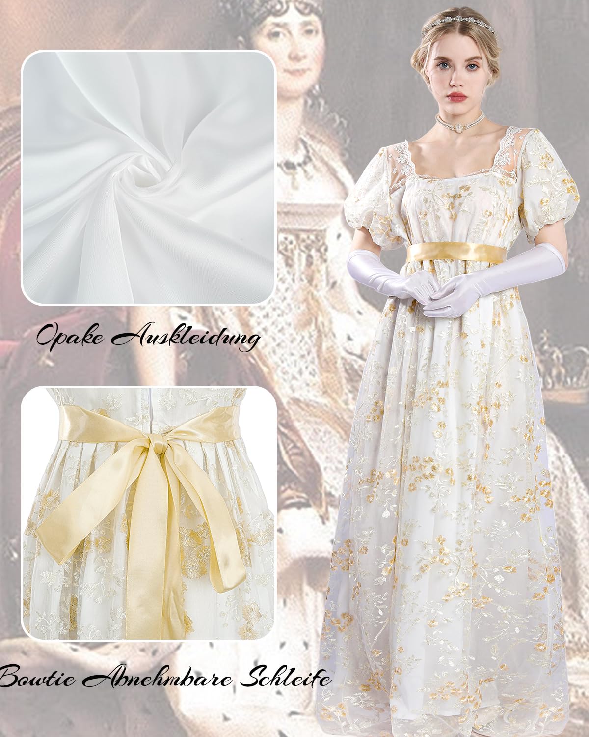 CR ROLECOS Regency abiti da donna con sciarpa vittoriani a maniche Abito sbuffo vita impero