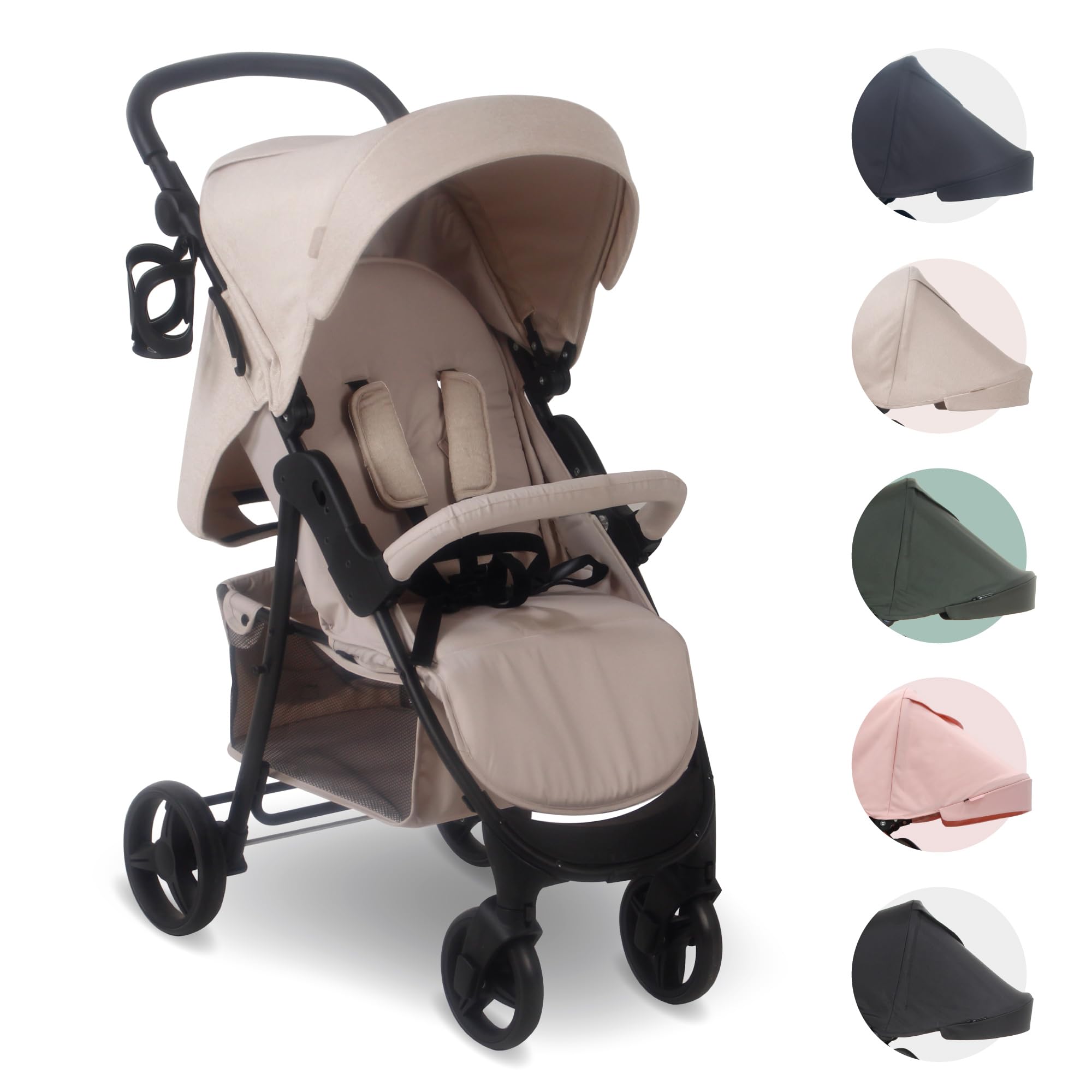 MB30 Pushchair – from Birth to 4 Years (22kg), Easy Compact Fold, Large Shopping Basket, Adjustable Handle, Stroller Includes Cup Holder, Rain Cover – Oatmeal