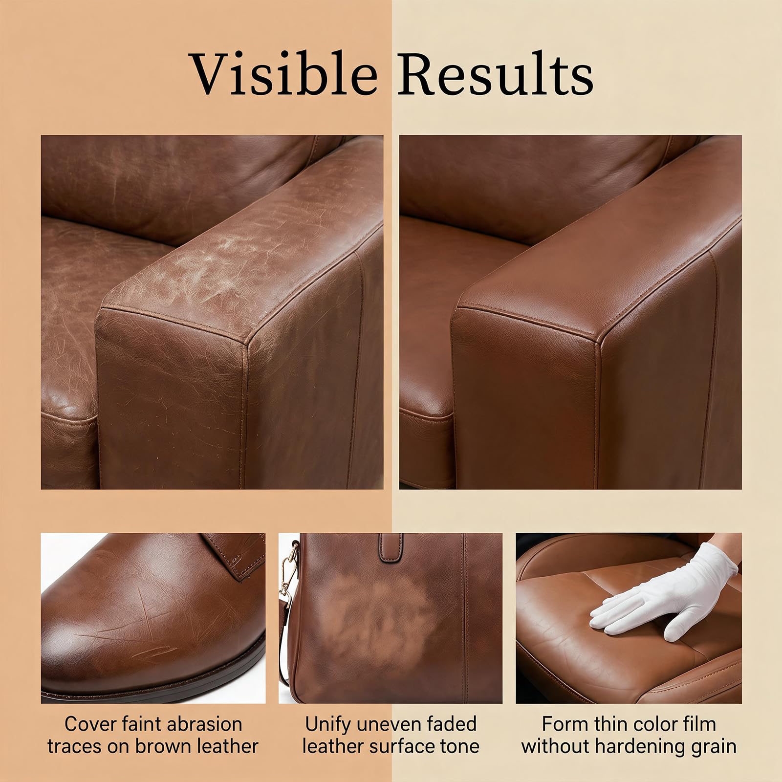 Crema reparadora color piel marrón – Tinte para arañazos y superficies desgastadas – Repara los desprendimientos y desgarros de piel y vinilo, kit de restauración multiusos para interior (6 unidades)