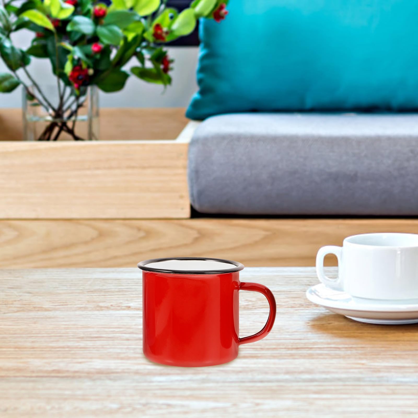 Tazas de Esmalte Diseño Clásico de 350ml Vintage Juego de 4 Fácil de Limpiar y Práctico Adecuado para Camping y Desayunos Familiares