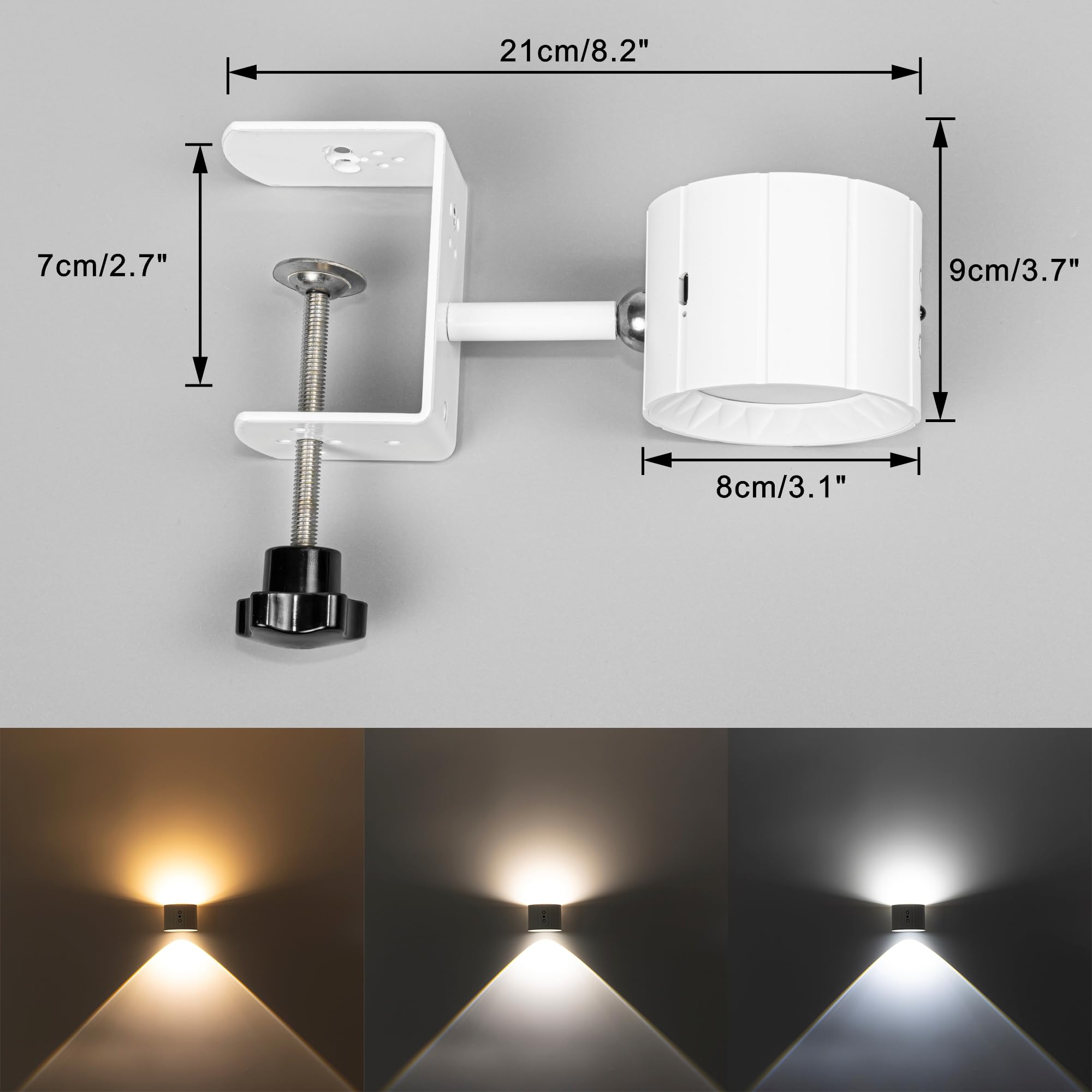 Yequandec Removable Magnetic 360° Rotating Clip-On Remote/Touch Switch Light Dimmable Spotlight White Metal Simple for Reading Rental House Bookshelf