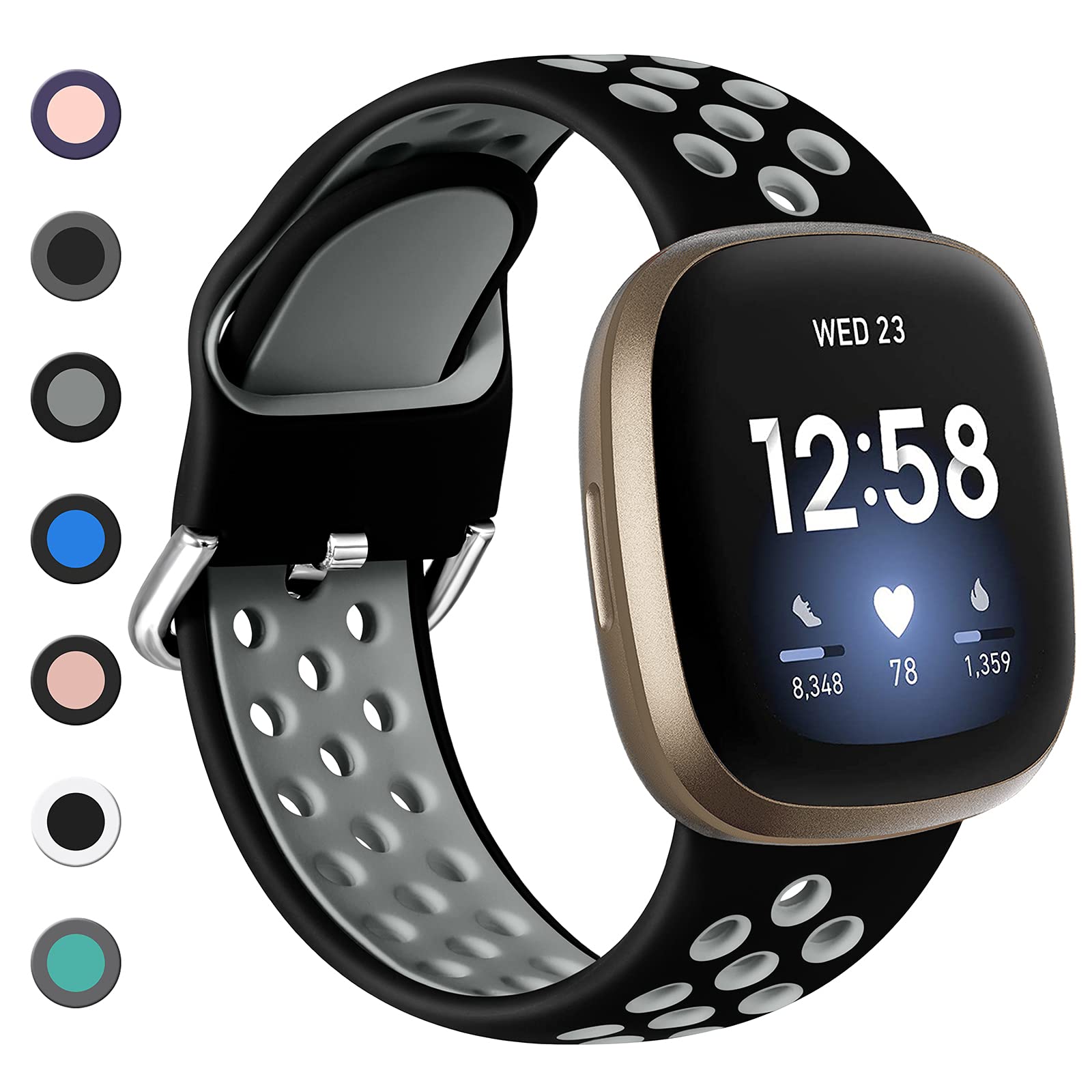 Dirrelo Cinturino Compatibile con Fitbit Versa 3 Cinturino/Fitbit Sense Cinturino per Donna Uomo, Morbido Silicone Sportiva Ricambio Traspirante per Fitbit Versa 3/Fitbit Sense, Piccolo Largo