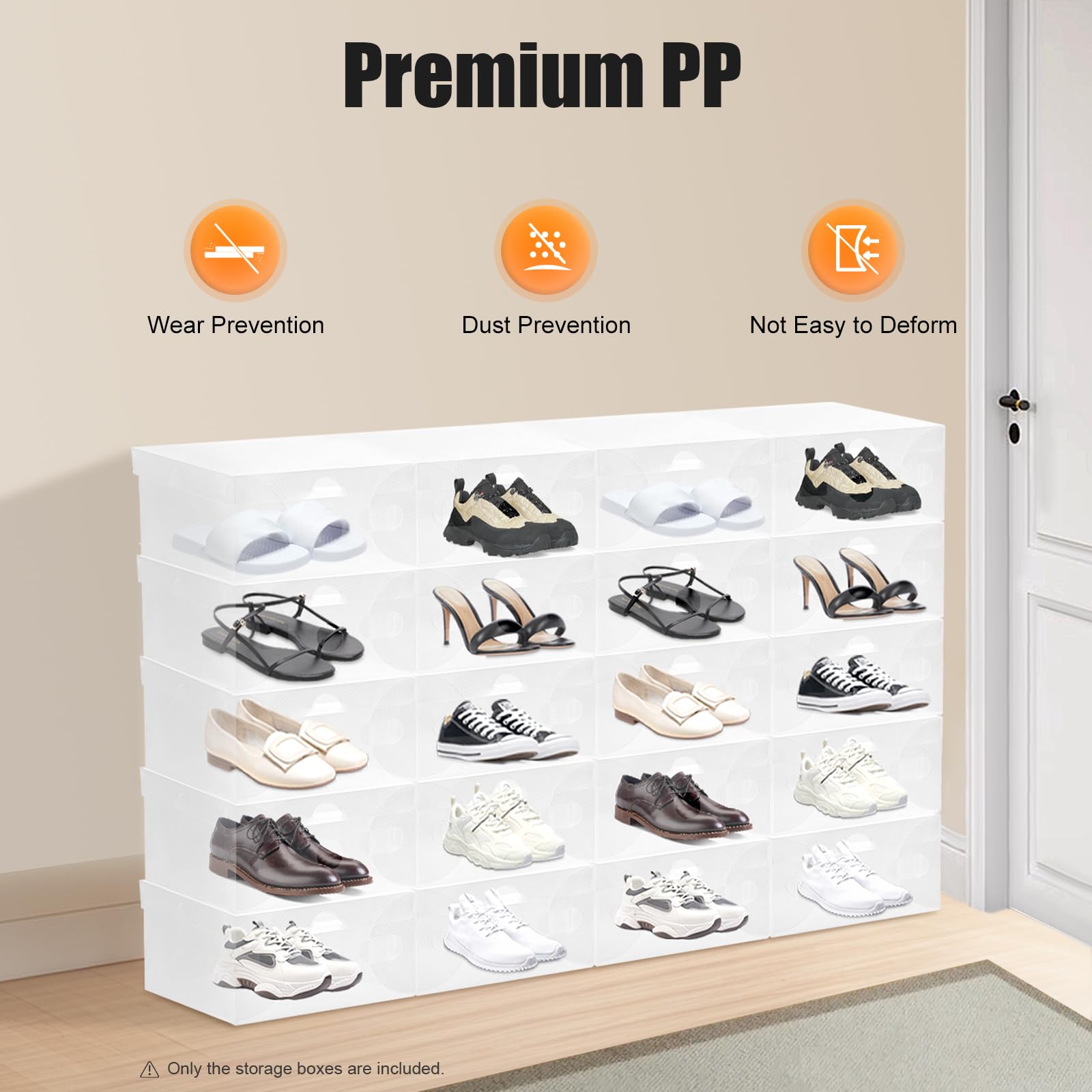 Scatole per scarpe impilabili, trasparenti, 20 pezzi, in plastica con coperchio, 28 x 18 x 10 cm, con fori di ventilazione