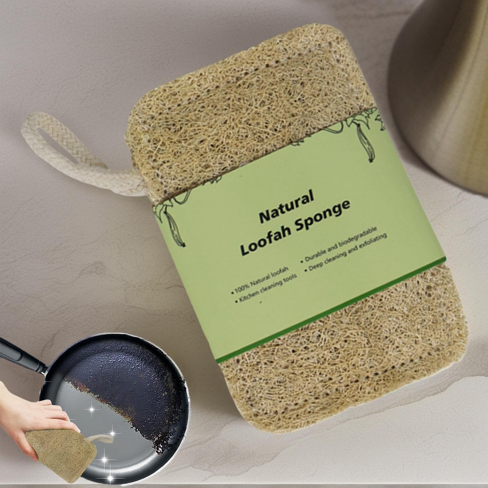 Gąbka Loofah – wielofunkcyjna, teksturowana, do wielokrotnego użytku – idealna do zmywania naczyń, piekarnika, zlewu i łazienki