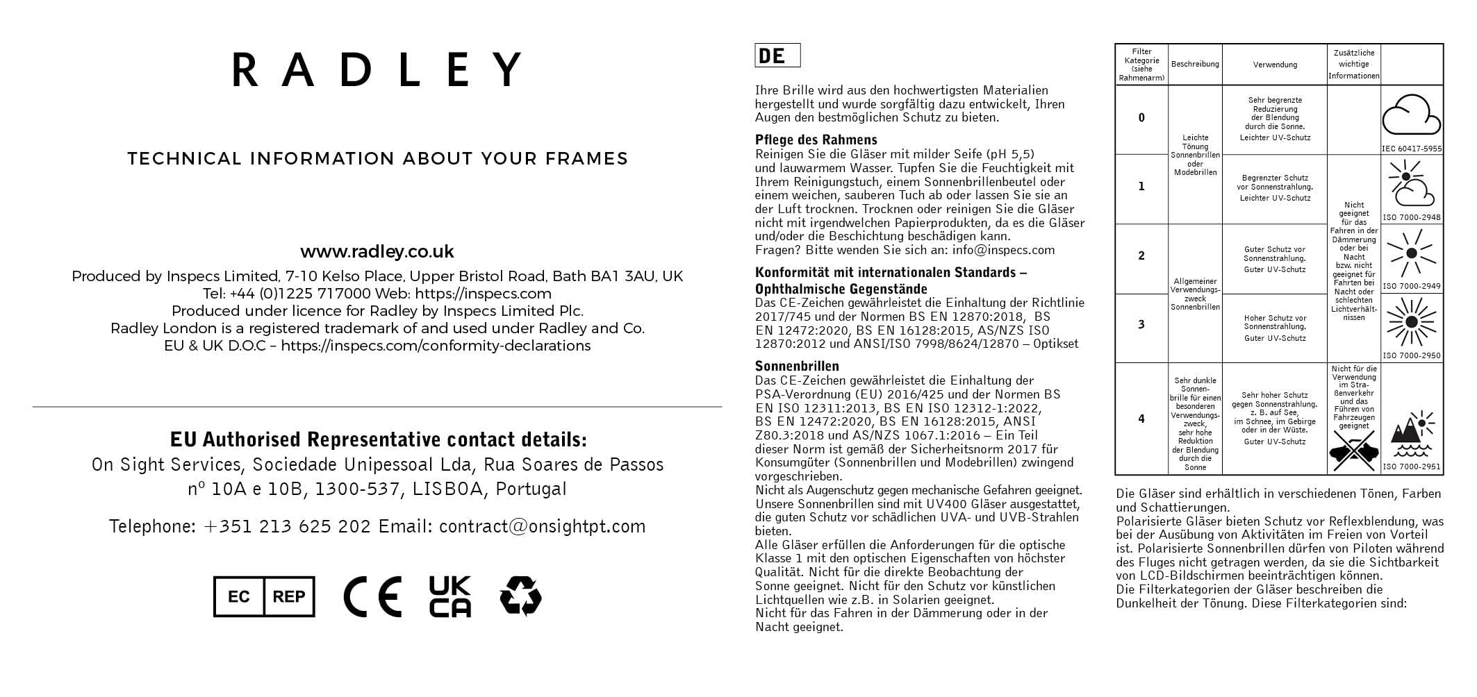 Radley Brille Damen Katzenauge Acetat Sehstärke Sonnenbrillentönung Blaulichtfilter